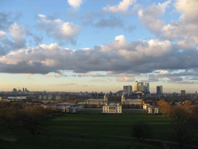 Canary Wharf from Greenwich park, London, UK