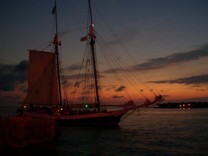 Pirate ship at sunset